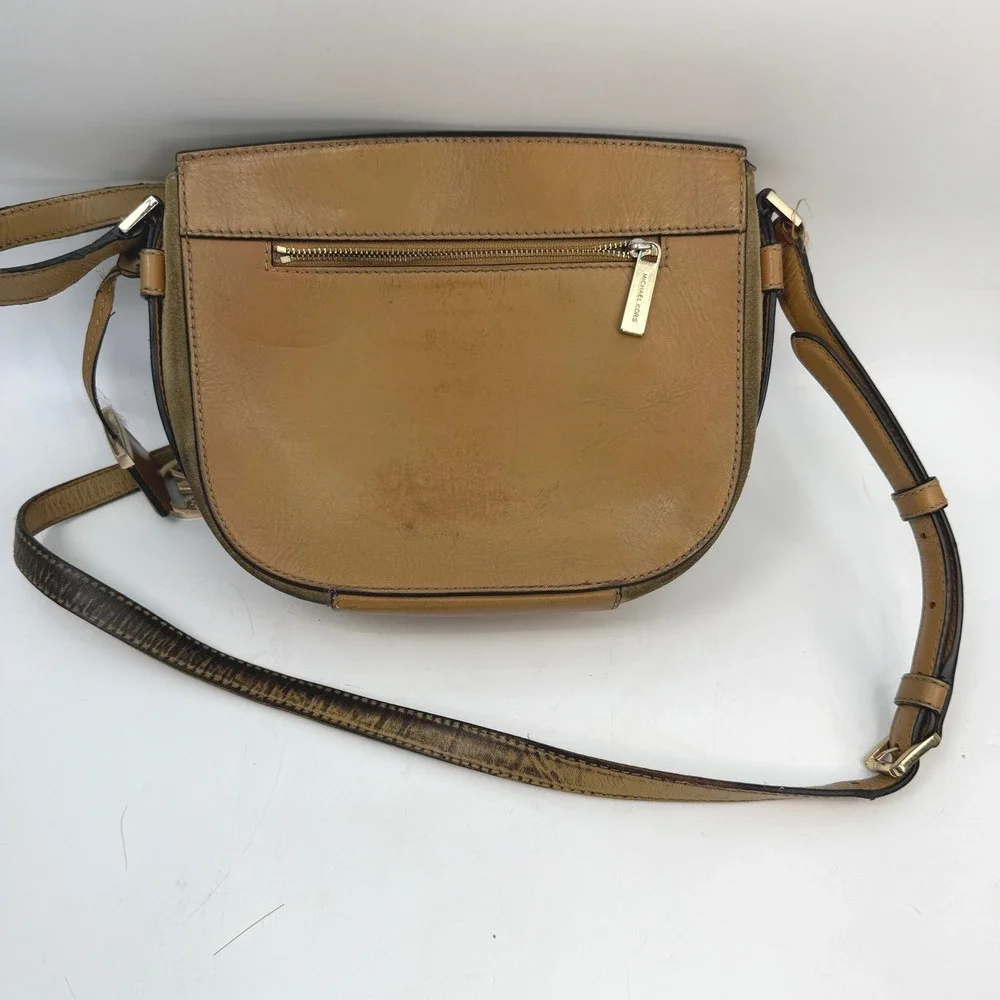 Michael Kors Romy Saddle Crossbody Bag Tan Brown Brass Designer Western‎ Boho
